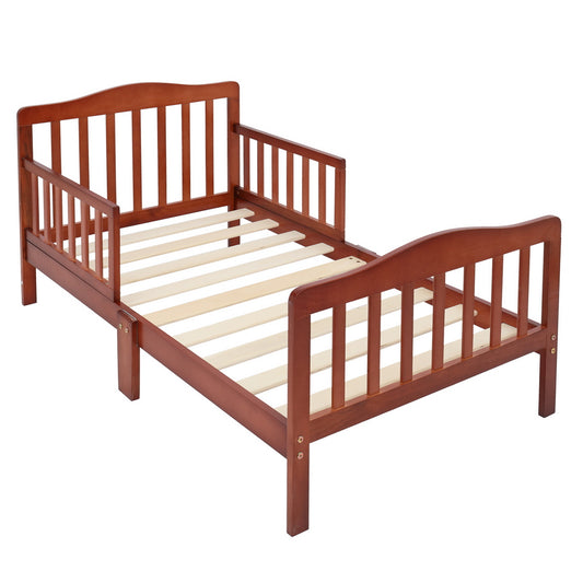 Wooden Baby Toddler Bed Children Bedroom Furniture with Safety Guardrails Espresso  Substitution code:56930381