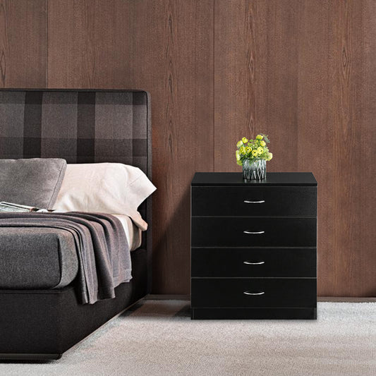Pitted Particle Board with Triamine Paste, 66*33*73cm, Four-Drawer Chest of Drawers with Sockets (2USB+2 sockets), Black   with Sockets with Sockets