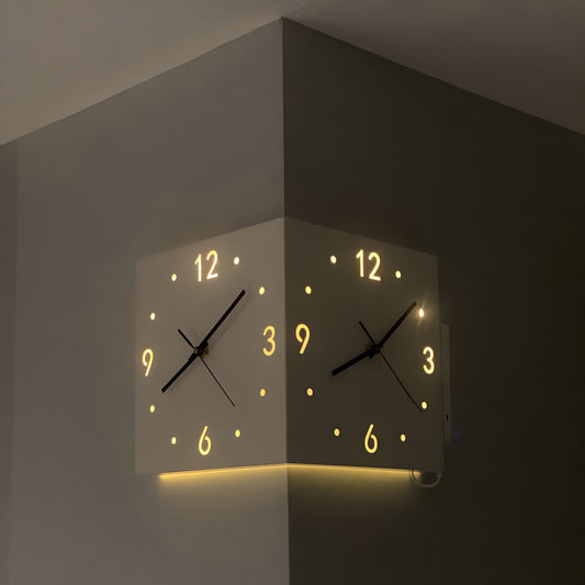 10 inch Corner Double-Sided Clock Wall Clock w Sensor for Living Room and Office