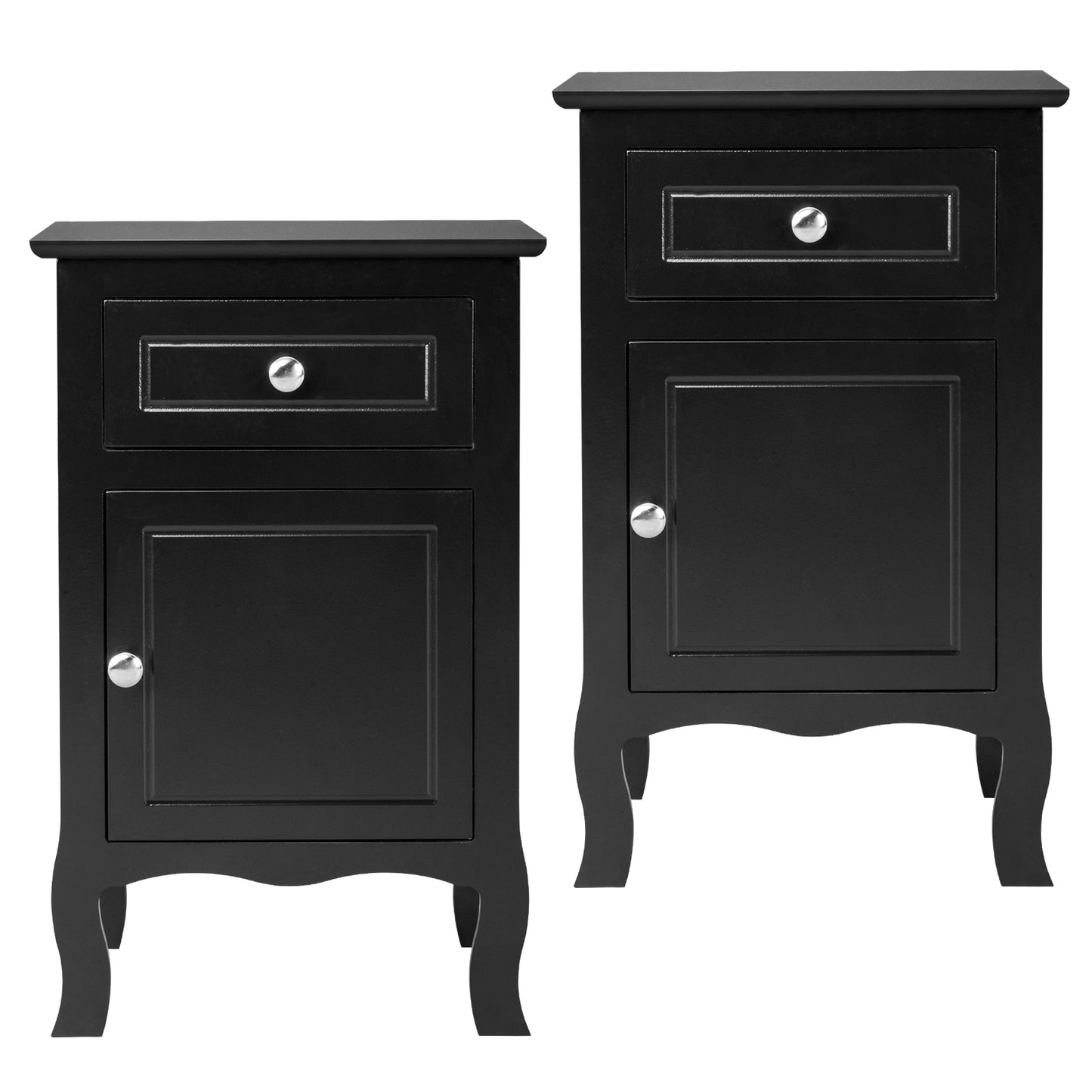 FCH 2pcs 40*30*63cm Country Style MDF Spray Paint Curved Feet One Draw One Door Night Table Black