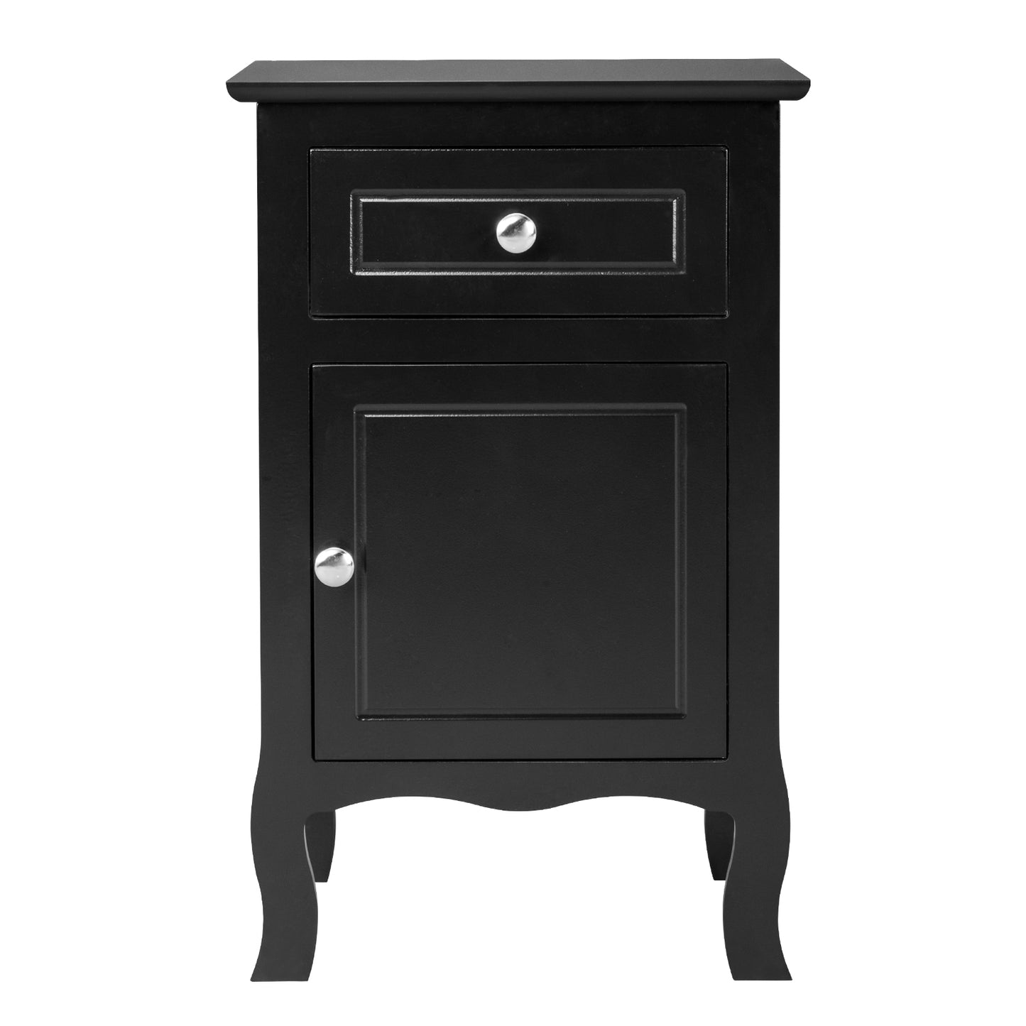 FCH 2pcs 40*30*63cm Country Style MDF Spray Paint Curved Feet One Draw One Door Night Table Black
