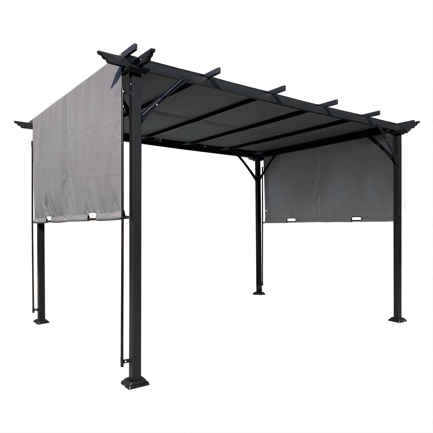 12 x 9.5 Ft Outdoor Pergola Patio Gazebo,Retractable Shade Canopy,Steel Frame Grape Gazebo,Sunshelter Pergola，Grey
