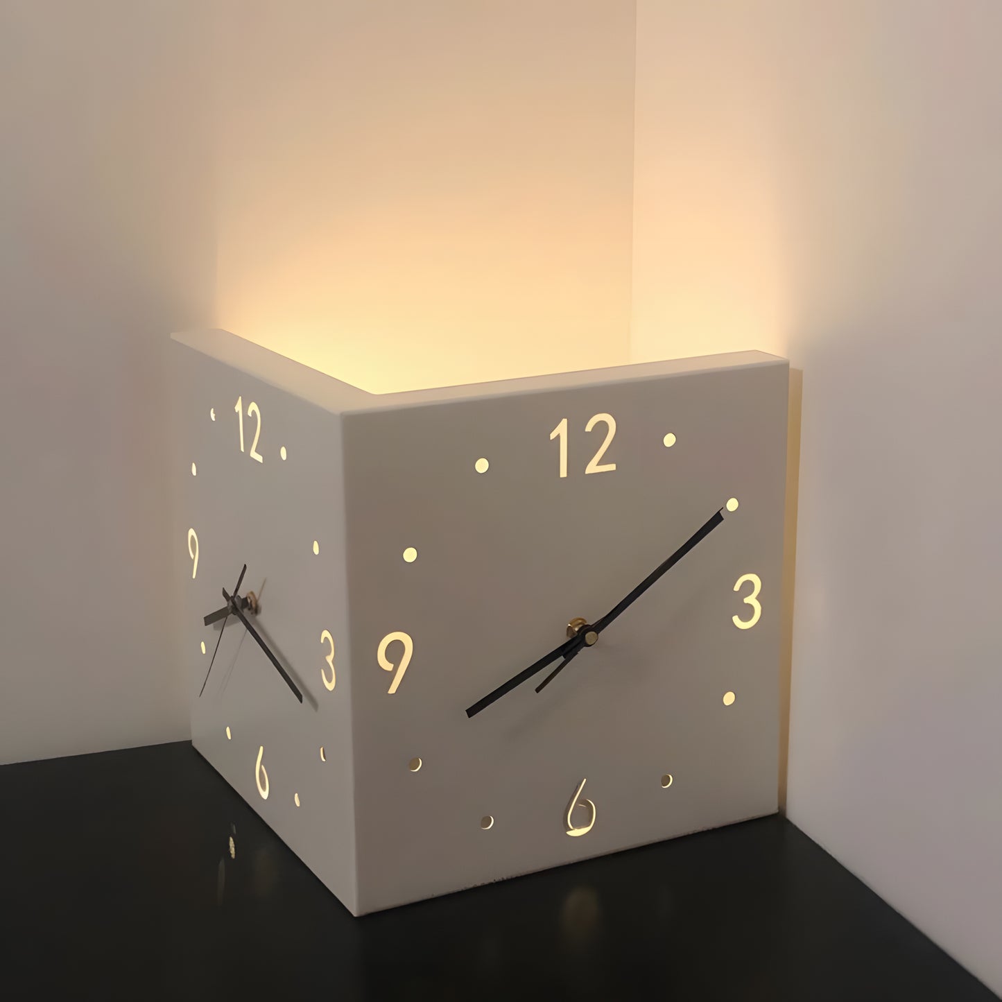 10 inch Corner Double-Sided Clock Wall Clock w Sensor for Living Room and Office