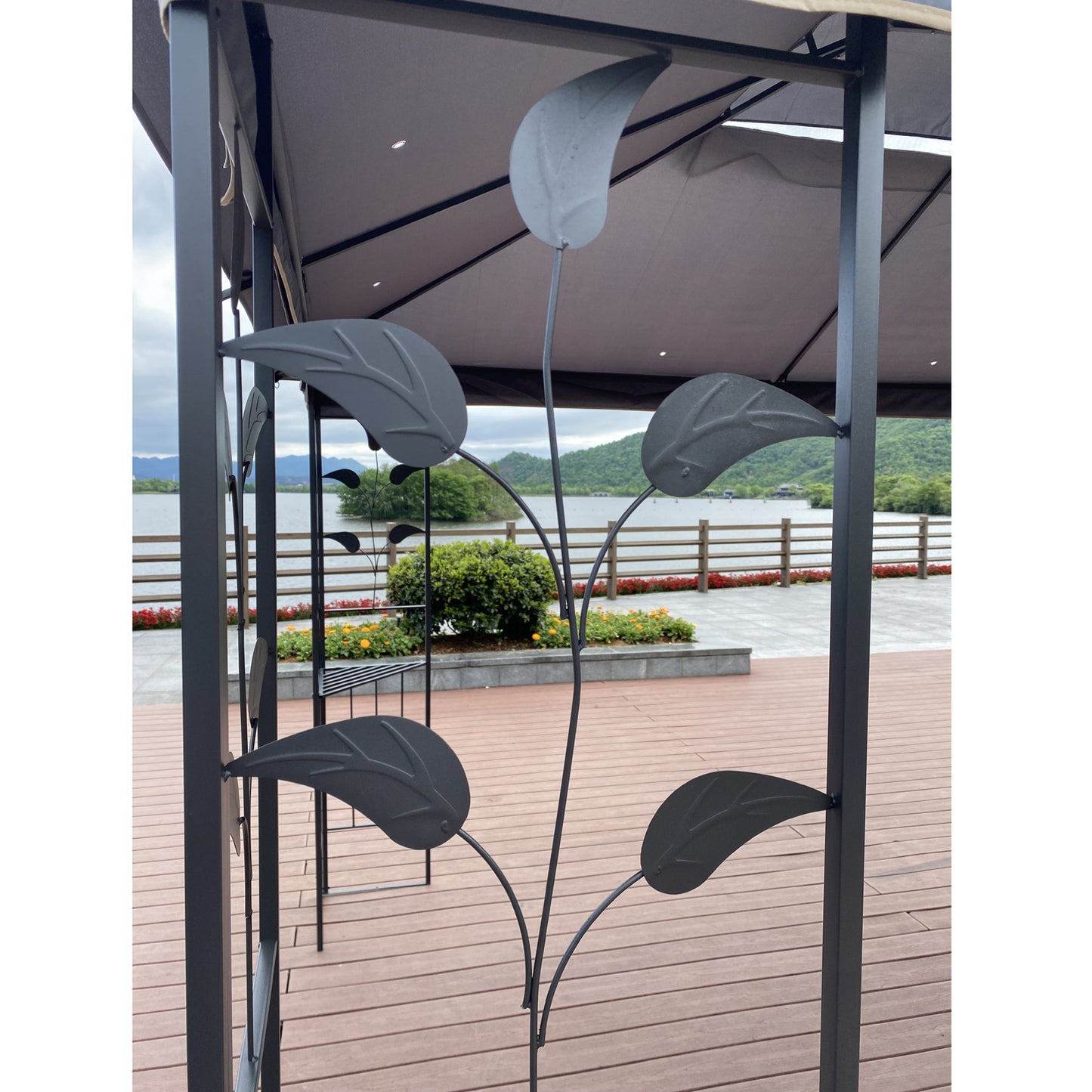 13x10 Outdoor Patio Gazebo Canopy Tent With Ventilated Double Roof And Mosquito net,Gray Top